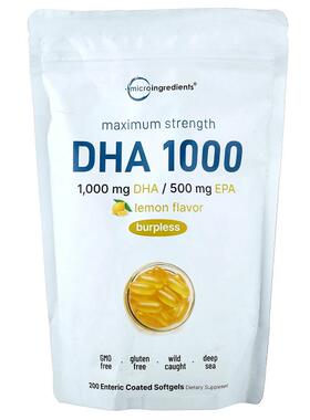 Micro Ingredients,DHA 1000, Lemon, 200 Enteric Coated Softge