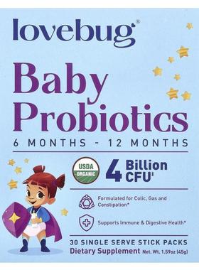 LoveBug Probiotics,婴儿益生菌，6-12 个月，40 亿 CFU，30 个单