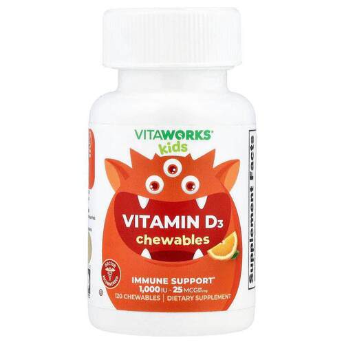 VitaWorks,Kids, Vitamin D3, Orange, 120 Chewables