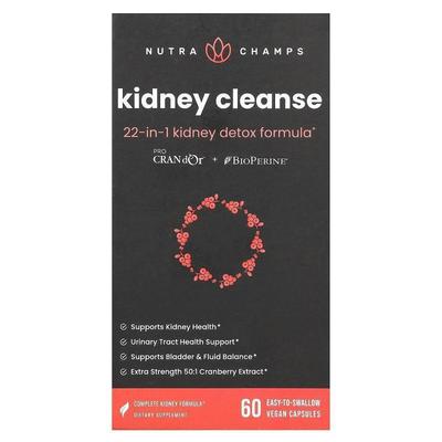 NutraChamps,Kidney Cleanse, 60 Easy-To-Swallow Vegan Capsule