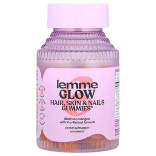 Lemme,Glow, Hair, Skin & Nails Gummies, Peach, 60 Gummie