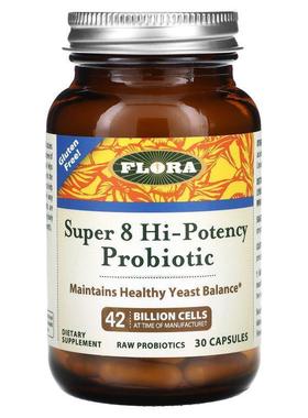 Flora,超级 8 优效益生菌，42 亿活菌，30 粒胶囊