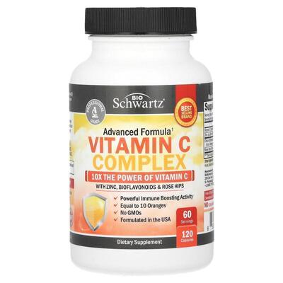 BioSchwartz,维生素 C 复合物，含锌，生物类黄酮和玫瑰果，120