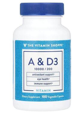 The Vitamin Shoppe,维生素 A 和 D3，100 粒素食胶囊