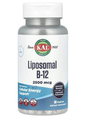 KAL,Liposomal B-12, High Potency, 2,500 mcg, 30 VegCaps