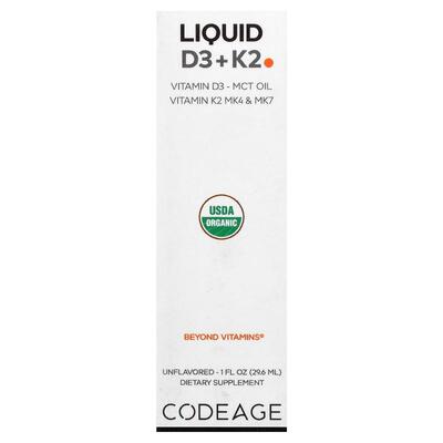 Codeage,Liquid D3 + K2, Unflavored, 1 fl oz (29.6 ml)