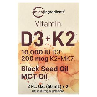 Micro Ingredients,Vitamin D3 + K2, 2 Dropper Bottles, 2 fl o