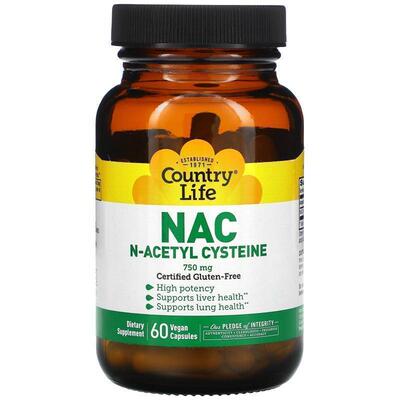 乡村生活,NAC, N-Acetyl Cysteine, 750 mg, 30 Vegan Capsules