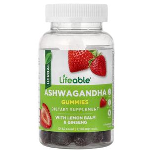 Lifeable,Ashwagandha Gummies with Lemon Balm & Ginseng, Stra