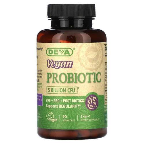Deva,3-in-1 Vegan Probiotic, 5 Billion CFU, 90 Vegan Caps