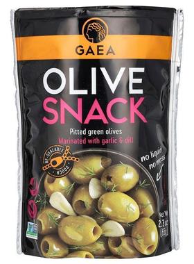 Gaea,Olive Snack, Pitted Green Olives, Marinated With Garlic