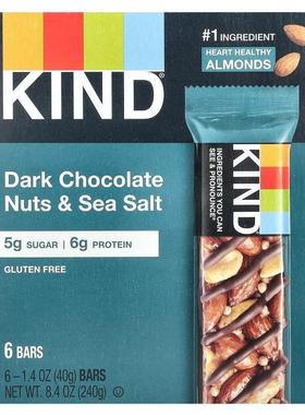 KIND Bars,蛋白棒，黑巧克力坚果和海盐，6 根，每根 1.4 盎司（4