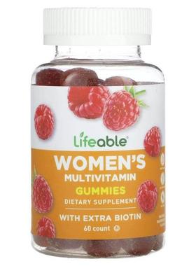 Lifeable,女性多维生素，天然树莓味，60 粒软糖