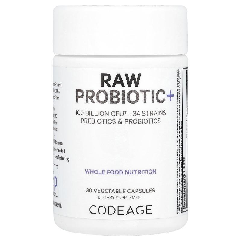 Codeage,Raw Probiotic+, 100 Billion CFU, 30 Vegetable Capsul