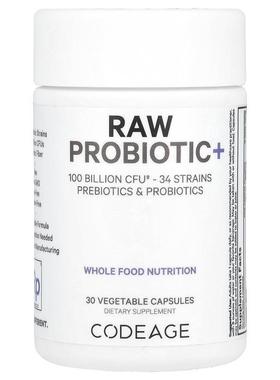 Codeage,Raw Probiotic+, 100 Billion CFU, 30 Vegetable Capsul