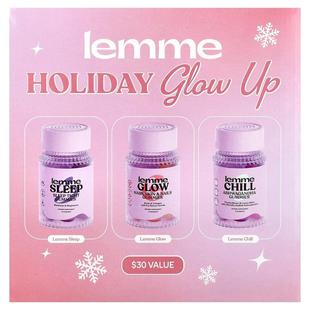 Lemme,Holiday Glow Up Gummies, Sleep, Glow, Chill, 3 Bottles
