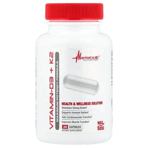 Metabolic Nutrition,Vitamin D3 + K2, 30 Capsules