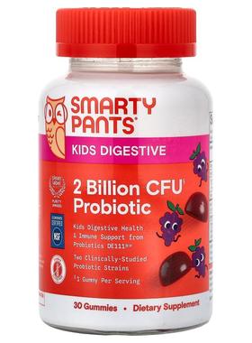 SmartyPants,Kids Digestive, Probiotic Gummies, Grape, 30 Gum