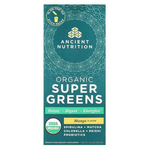 Dr. Axe / Ancient Nutrition,有机 Super Greens，芒果味，16 条