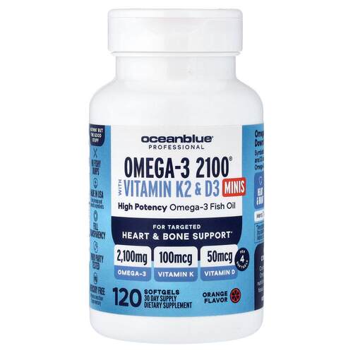 Ocean Blue,专业，Omega-3 2100®含维生素K2和D3迷你，橙色，120