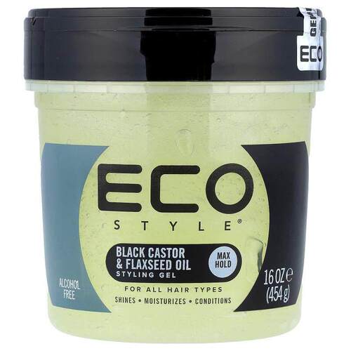 Eco Style,定型凝胶，所有发型，黑色蓖麻和亚麻籽油