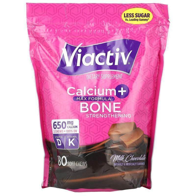 Viactive,钙 + 骨骼强化,牛奶巧克力味,180 片软咀嚼片