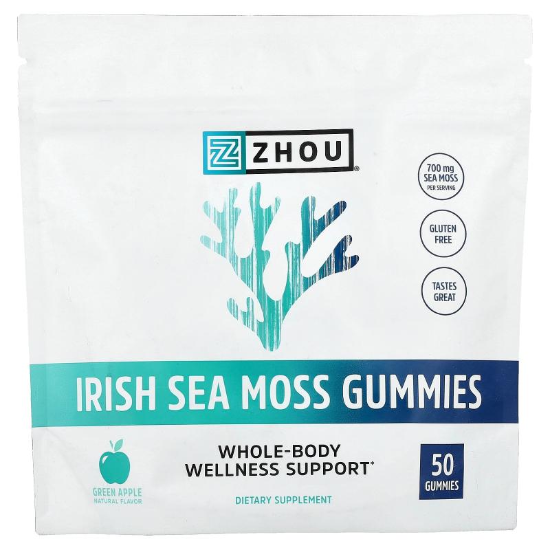 Zhou Nutrition,Irish Sea Moss Gummies, Green Apple, 50 Gummi