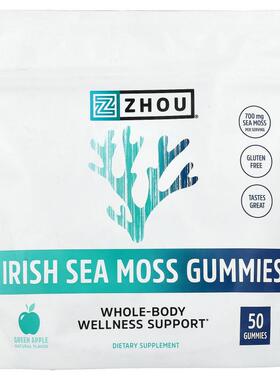 Zhou Nutrition,Irish Sea Moss Gummies, Green Apple, 50 Gummi