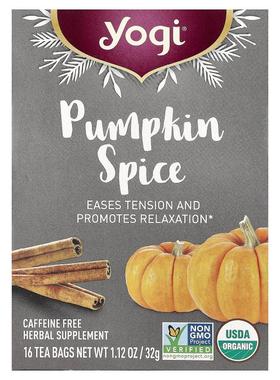 约琪,Pumpkin Spice, Caffeine Free, 16 Tea Bags, 1.12 oz (32