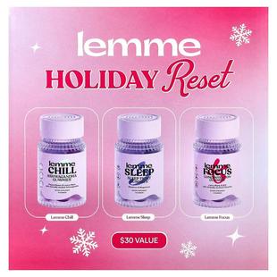 Lemme,Holiday Reset Gummies, Chill, Sleep, Focus, 3 Bottles,