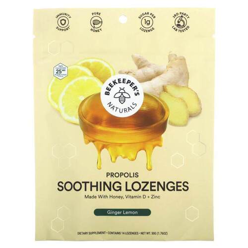 Beekeeper's Naturals,蜂胶舒缓锭剂，姜柠檬味，14 锭剂，1.76 5