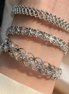 蕾丝花边手镯女925纯银复古法式唯美超仙巴洛克镂空小众镯子潮