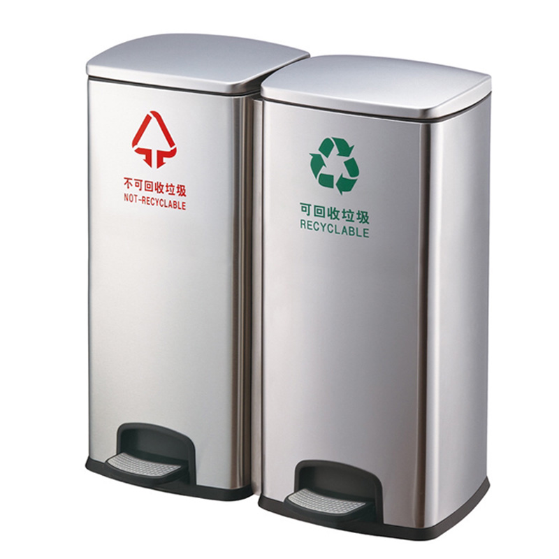 不锈钢分类c脚踏垃圾桶可回收环保干湿分离室内外办公室商用果皮