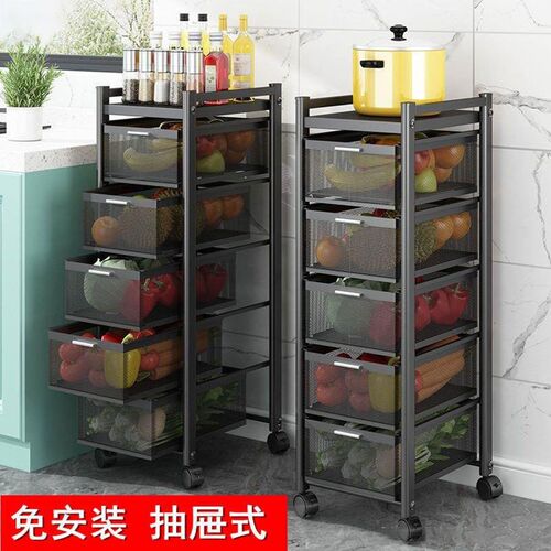 蔬菜置物架抽f屉式厨房落地多层多功能架子可抽拉夹缝收纳架储物