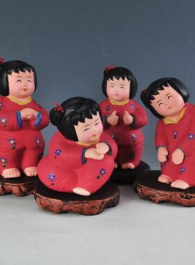 天津泥人b张彩塑 梦娃 中国风特色手工艺礼品 泥娃娃泥人装饰摆件