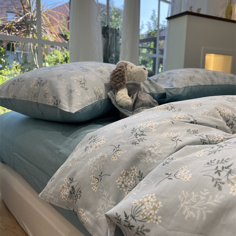 ins蓝色美式田园风小碎花床上四件套全棉纯棉文艺1U.5m米被套床单