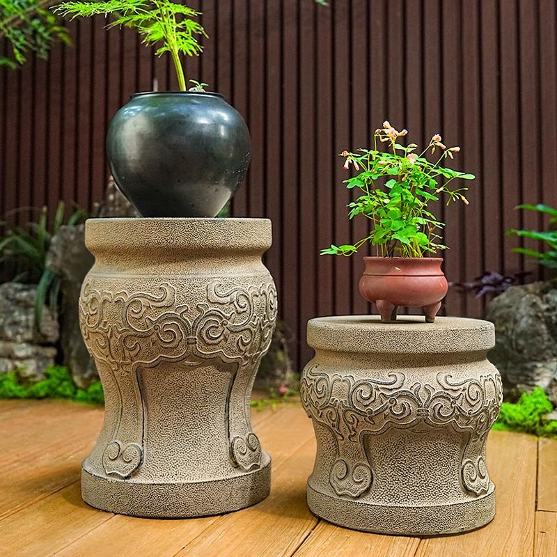 仿石头花架底座庭院户外室内石雕摆件仿古盆景石头底.座石柱墩子