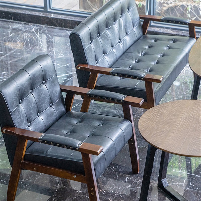 奶茶店桌椅组合酒吧咖啡餐厅清吧办公双三M人位卡座甜品实木皮沙