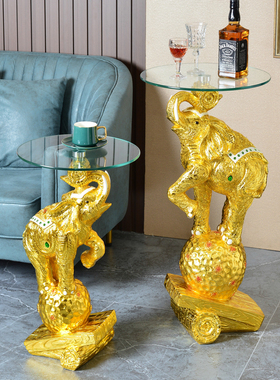 欧式轻奢大象落地摆件o客厅大型高档装饰沙发旁边转角小象茶几摆