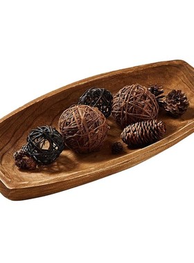 侘寂风创意实木船型托盘轻奢高级感干果J盘客厅餐桌水果盘装饰摆