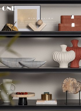 侘寂风样板间酒柜书架搭配组合售楼处客厅柜高级感家Y居装饰品摆