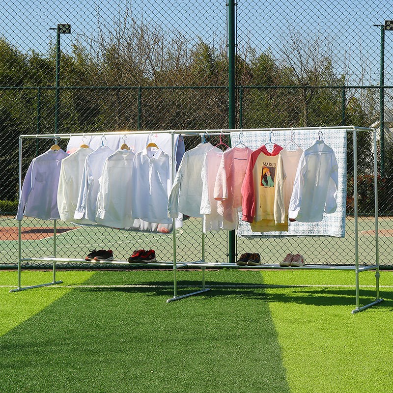 镀锌钢管双杆式晾晒架室内阳w台落地挂衣架家用简易水管晒被凉衣