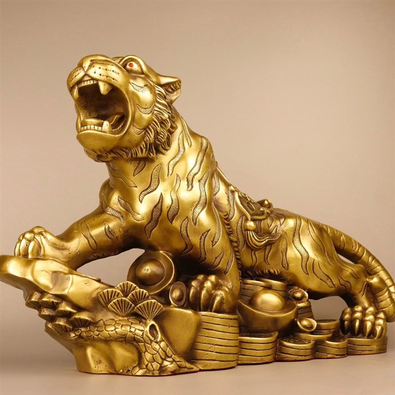 铜老虎摆件纯f铜金钱元宝虎生肖虎上山虎居家装饰品办公室桌面摆