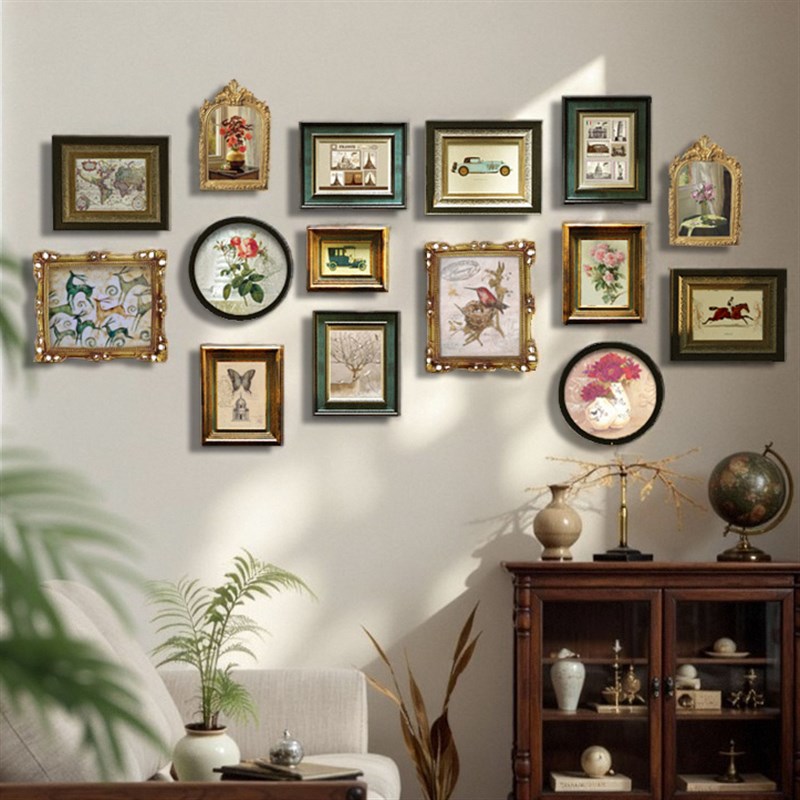 轻奢实木照片墙装饰相框墙玄关z欧式挂墙美式客厅背景墙组合画餐