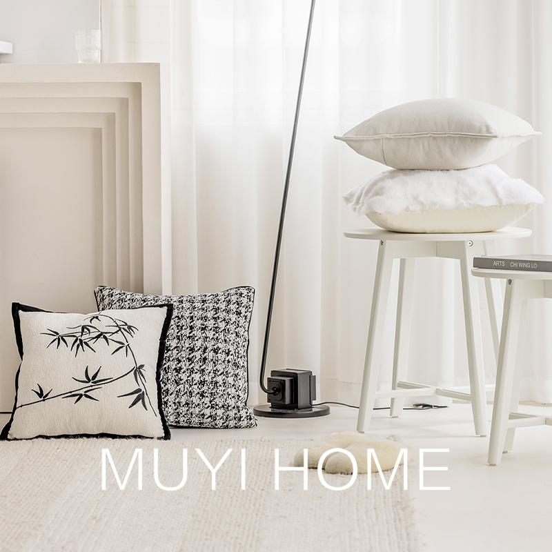 中式国风b水墨竹林方枕轻奢法式抱枕套样板间客厅沙发靠垫床上靠