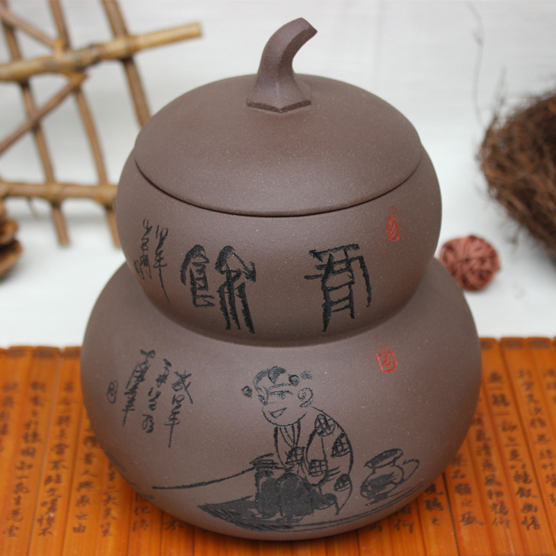 紫砂茶叶罐小号宜兴特价手工紫砂普洱茶叶罐O大号摆件紫砂储茶缸