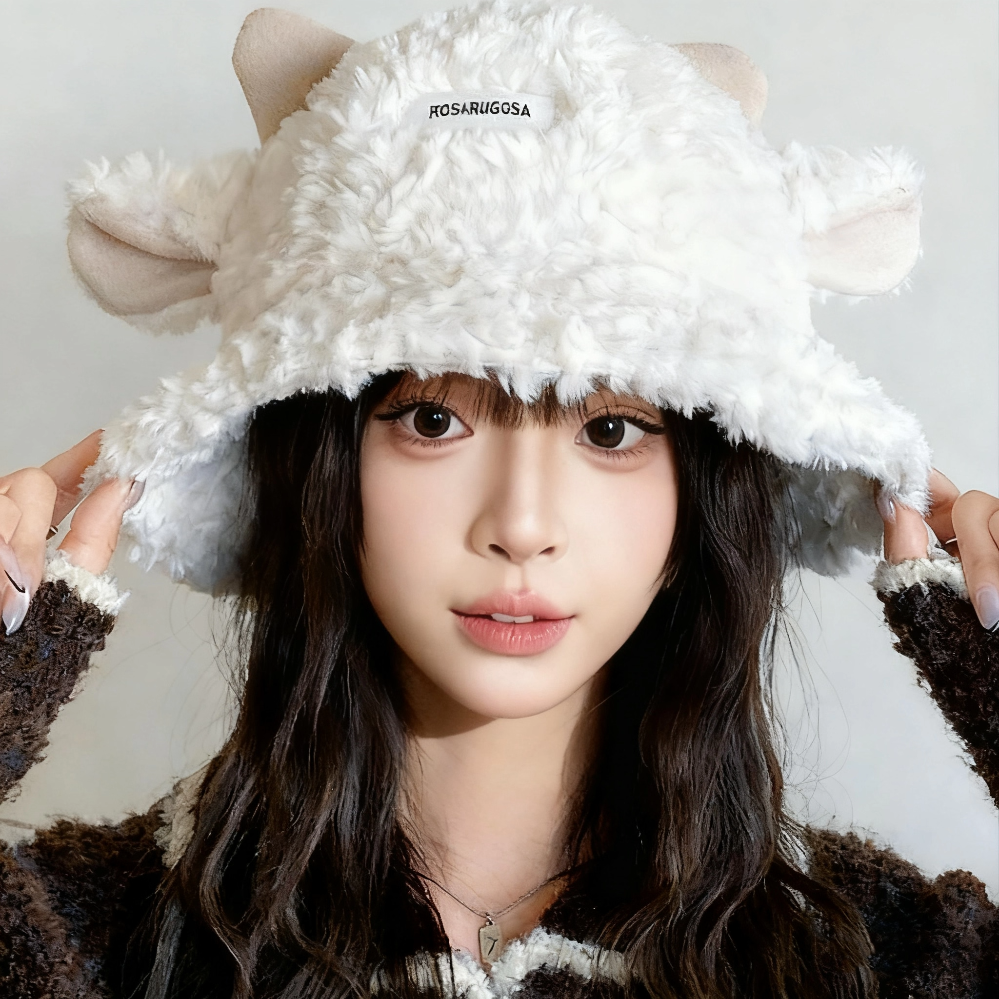 可爱小羊羔帽子女冬季加厚毛绒保暖毛毛包头帽秋冬大头围渔夫帽