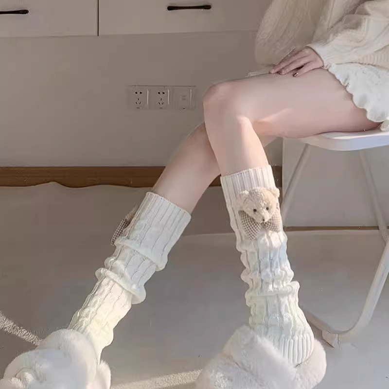 2025新款可爱小熊玩偶袜套针织毛线袜子女复古甜妹日系jk堆堆袜