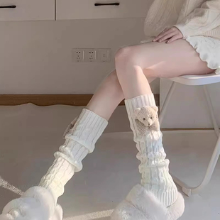 2025新款可爱小熊玩偶袜套针织毛线袜子女复古甜妹日系jk堆堆袜