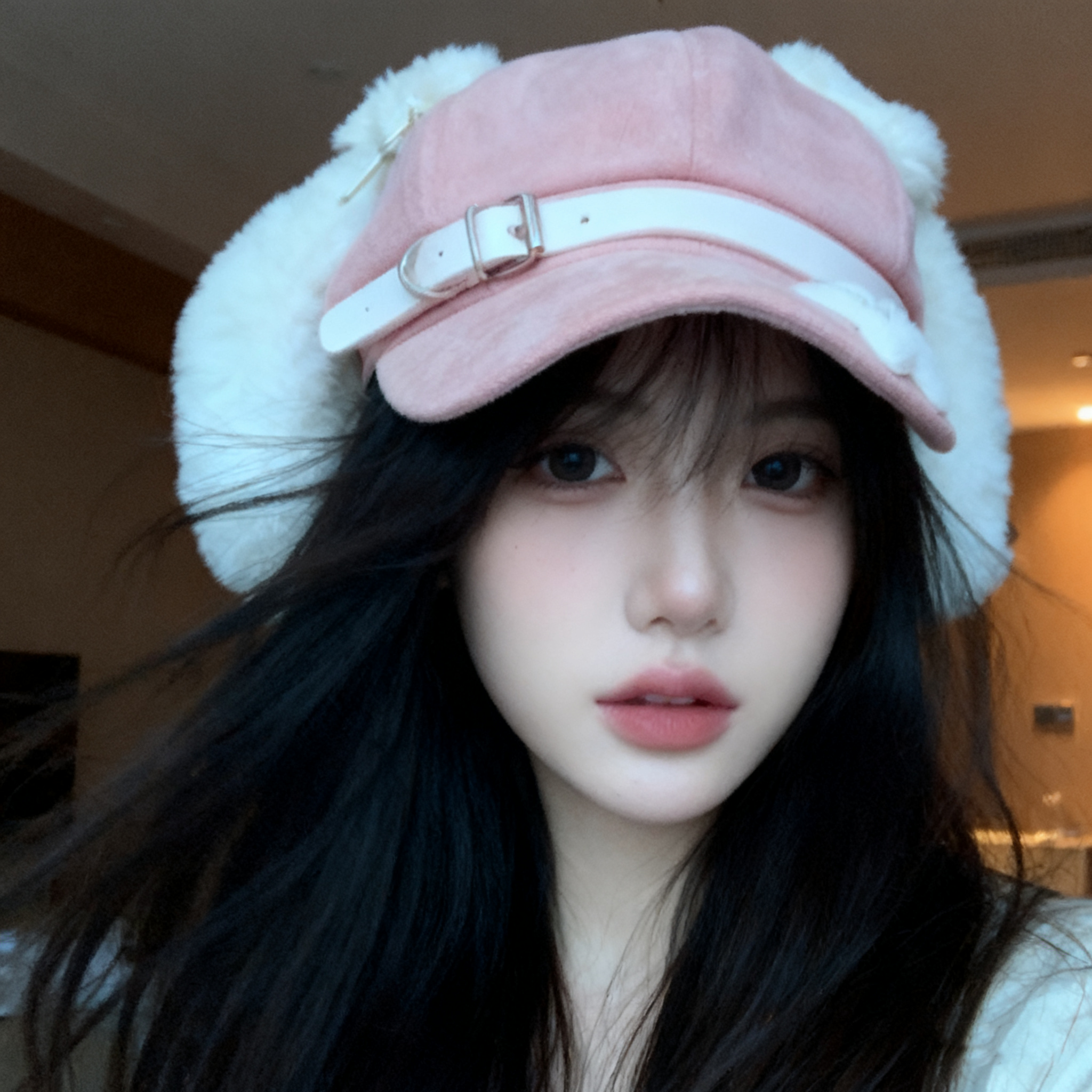 2025新款粉色小狗耳朵鸭舌帽女亚比文化贝雷帽可爱y2k辣妹冬季帽